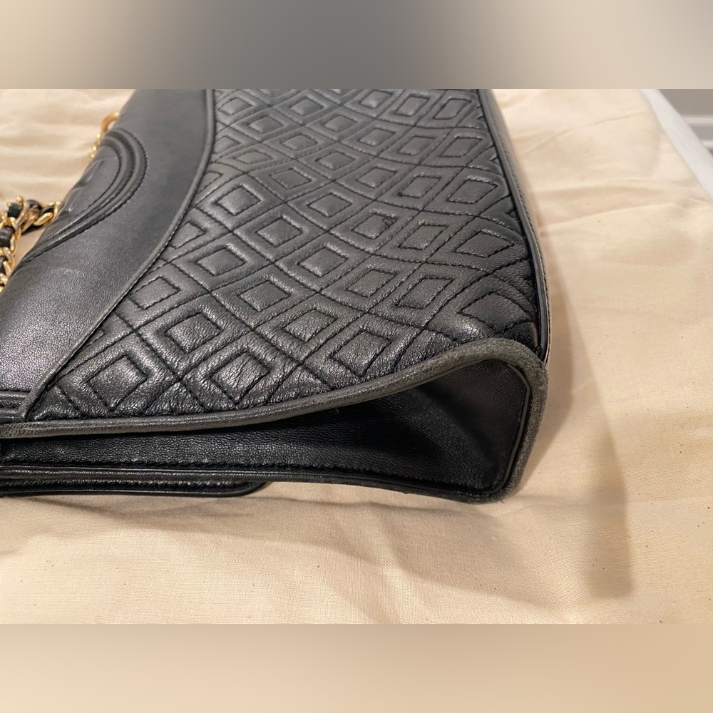 Tory Burch Fleming Diamond Quilted Lamb Leather Purse Black - Picture 10 of 16